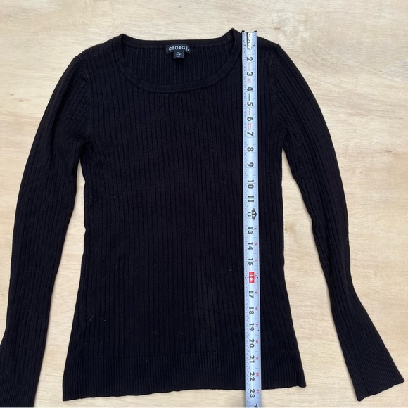 George Womens Medium Black Long Sleeve Ribbed Crewneck Sweater Comfy Fall Casual - Picture 5 of 8